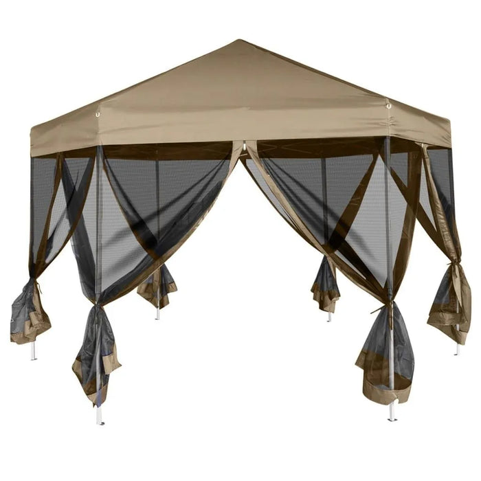 Hexagonal Pop-Up Marquee with Sidewalls in Taupe (3.6 x 3.1m) 220g/m² - Little and Giant Explorers vidaXL