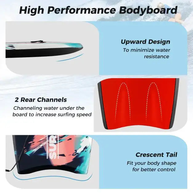 Lightweight Body Board with Wrist Leash | Small 84cm - Little and Giant Explorers Costway