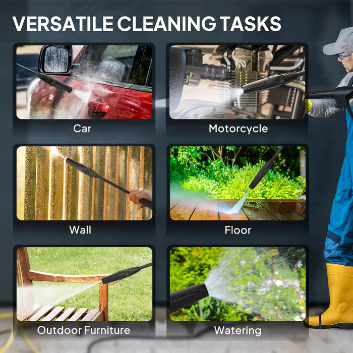 Portable Pressure Washer | 1600W Motor with 130 Bar Maximum Pressure - Little and Giant Explorers Outsunny