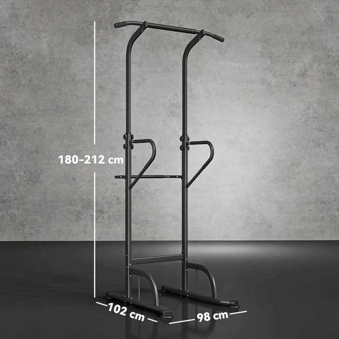 Black pull-up bar with dimensions on a gray background