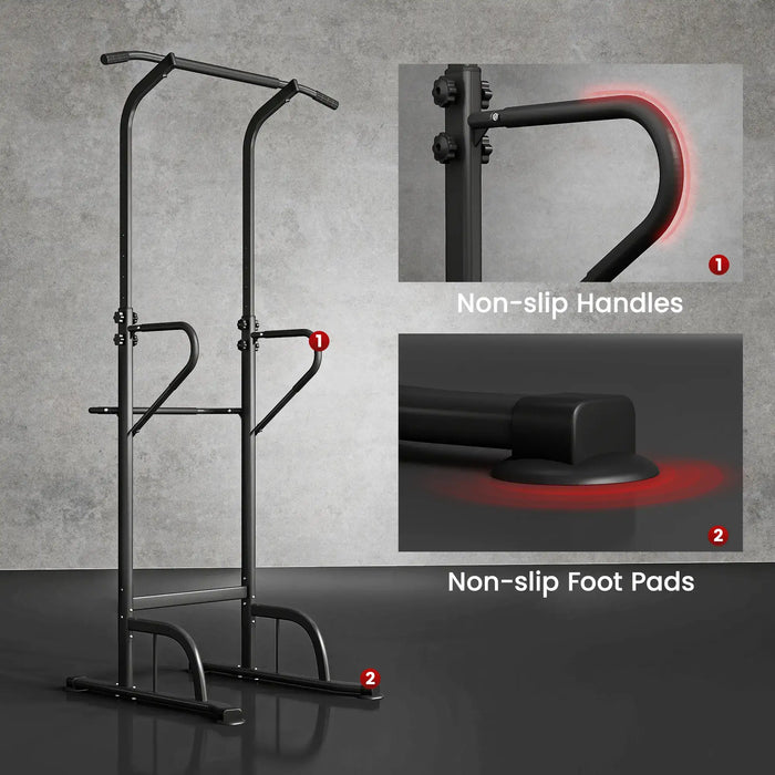 Black pull-up bar with non-slip handles and foot pads on a gray background