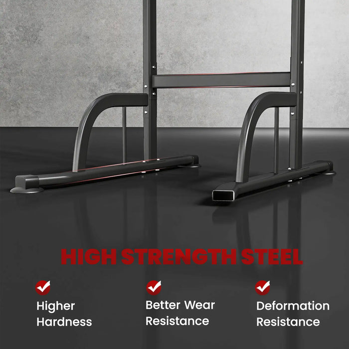 Gym equipment with high strength steel features on a dark surface.