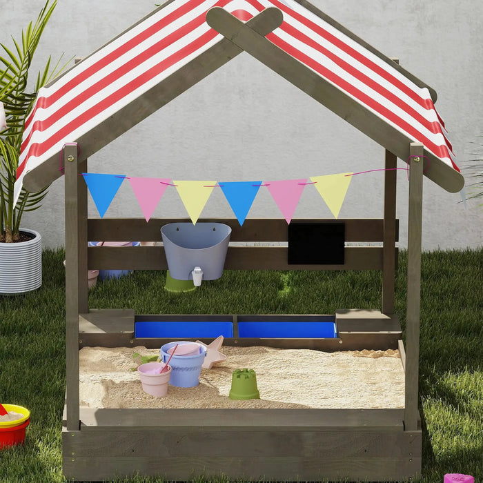 House-Designed Wooden Sandbox with Blackboard and Toys - Little and Giant Explorers Outsunny