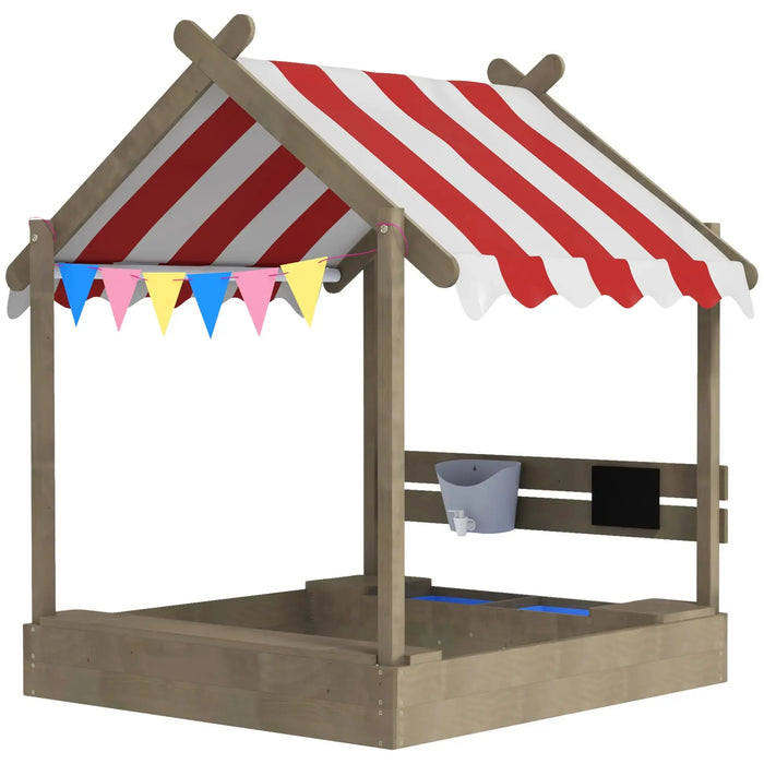 House-Designed Wooden Sandbox with Blackboard and Toys - Little and Giant Explorers Outsunny