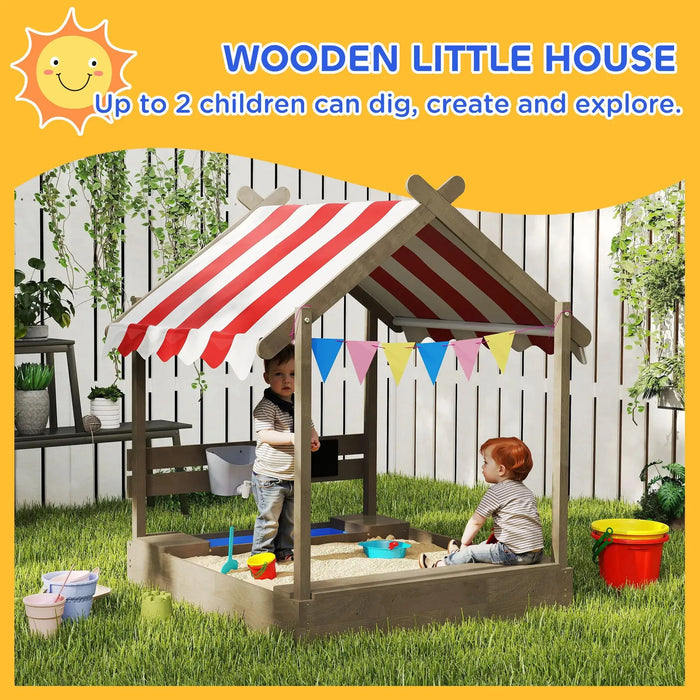 House-Designed Wooden Sandbox with Blackboard and Toys - Little and Giant Explorers Outsunny