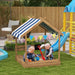 House Designed Wooden Sandbox with Blackboard, Toys, Sink, Seats and Flags - Little and Giant Explorers Outsunny