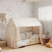 Children's room with a bed canopy and decorative wall art