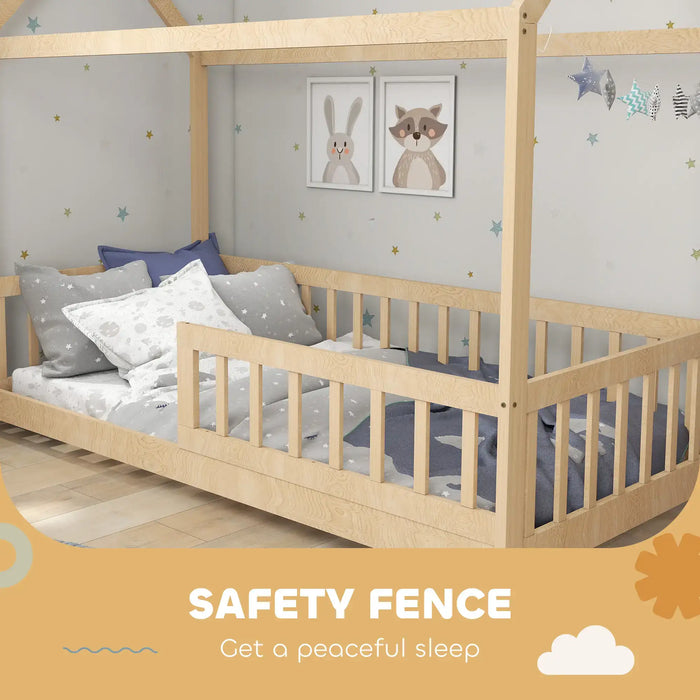 Wooden crib with safety fence in a child's room