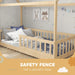 Wooden crib with safety fence in a child's room
