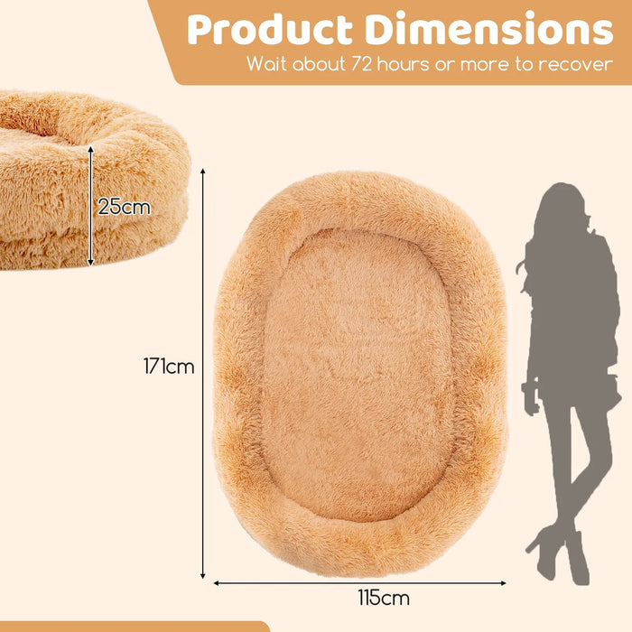 Human Dog Bed with Soft Blanket an Plump Pillow in Brown - Little and Giant Explorers Costway