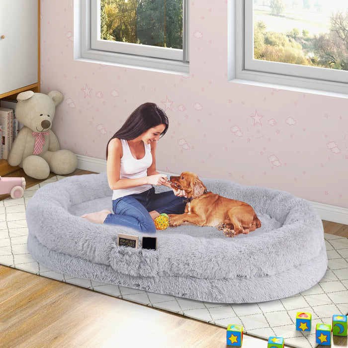 Human Dog Bed with Soft Blanket and Plump Pillow in Grey - Little and Giant Explorers Costway