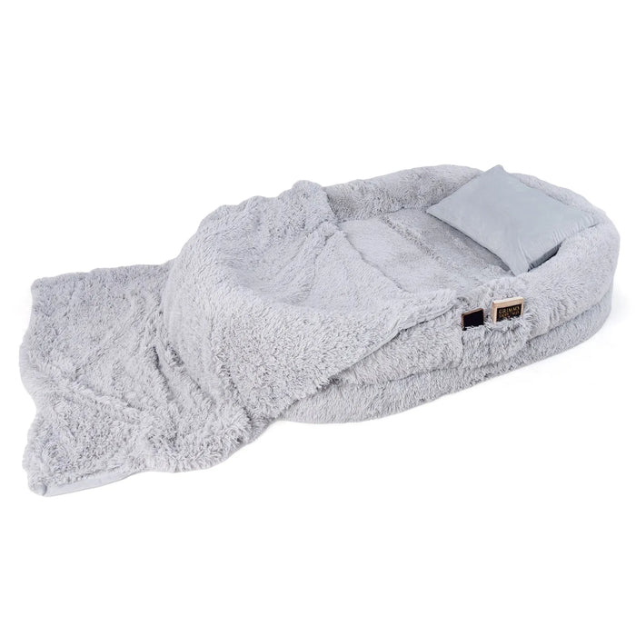 Human Dog Bed with Soft Blanket and Plump Pillow in Grey - Little and Giant Explorers Costway