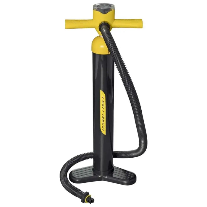Hydro-Force hand pump with yellow handles and hose for inflatable SUP boards