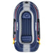 Hydro Force Treck X2 inflatable boat set, blue with white and red stripes, top view.