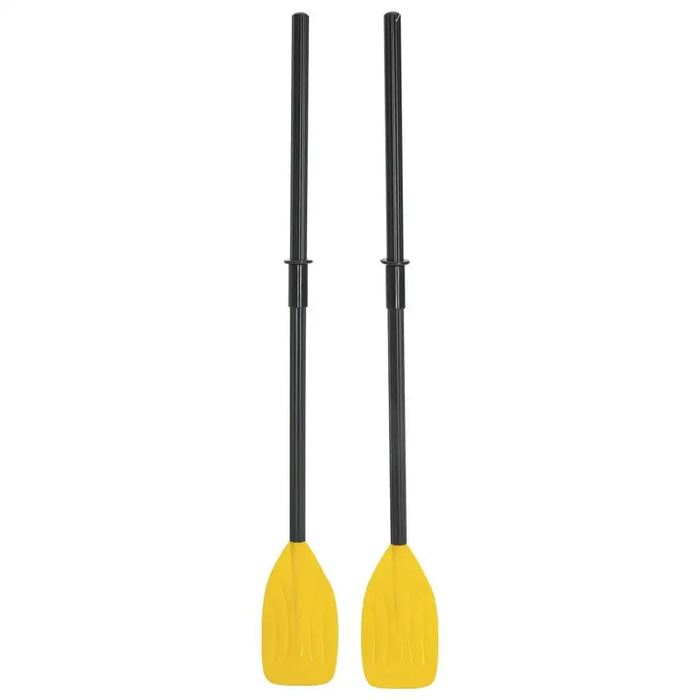 Pair of yellow and black plastic boat oars for inflatable boat on white background