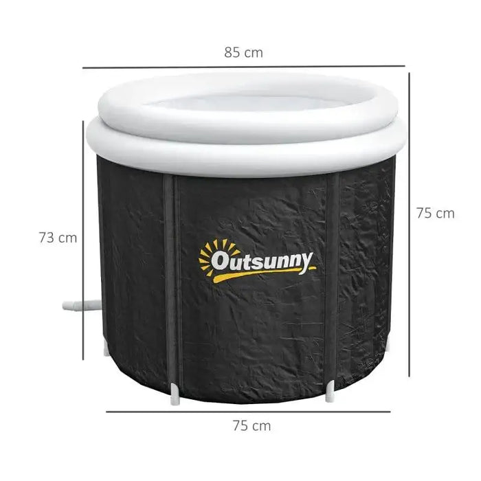 Outsunny inflatable cold plunge ice tub bath, black with white rim, showing size dimensions.