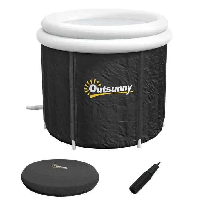 Outsunny inflatable cold plunge ice tub with dual covers and pump, black and white design