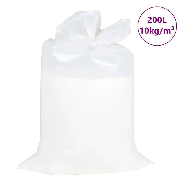 White plastic bag filled with material, labeled 200L 10kg/m3, isolated on white background