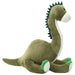 Green dinosaur plush toy on a white background