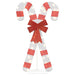 Lighted Christmas candy cane decoration with red stripes and a large red bow