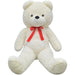 White teddy bear with a red bow on a white background
