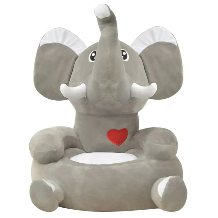 Gray elephant-shaped chair with a red heart on a white background
