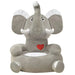 Gray elephant-shaped chair with a red heart on a white background