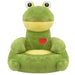 Green frog-shaped chair with a red heart on a white background