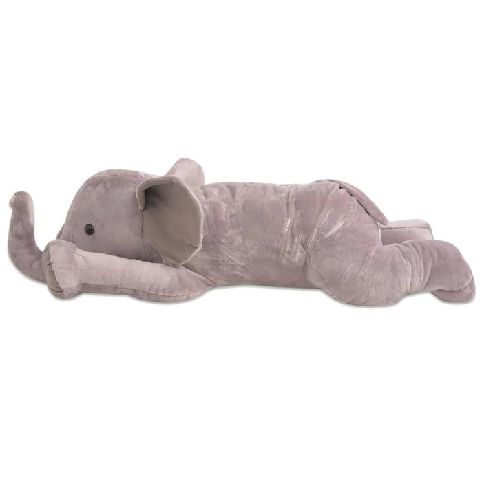 Gray plush elephant toy on a white background