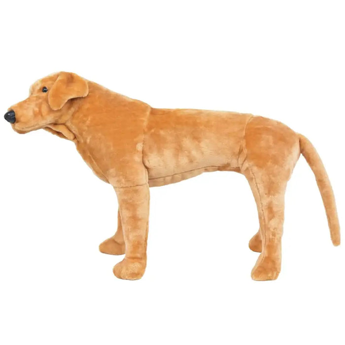 Brown plush dog toy on a white background