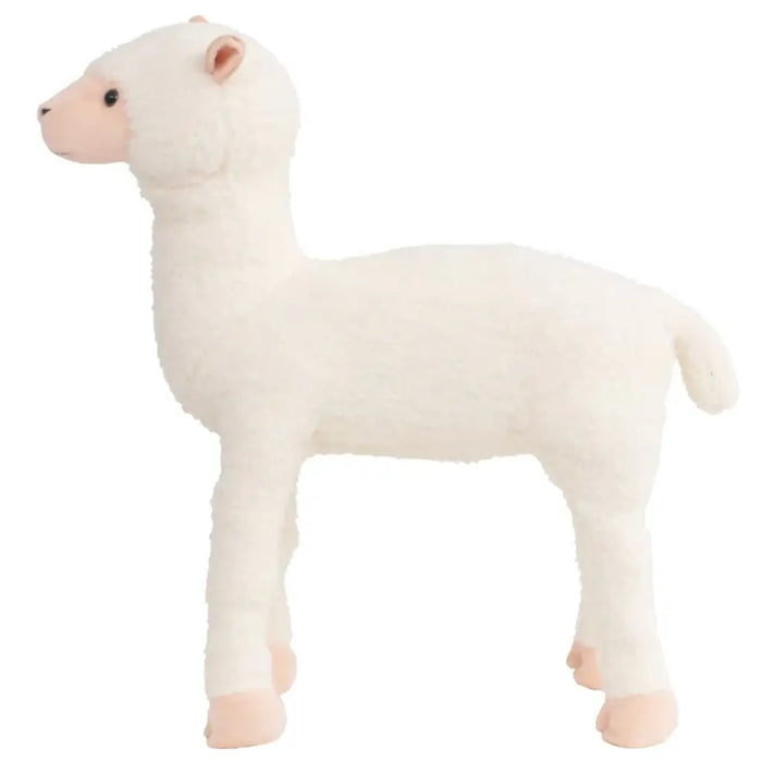 White plush lamb toy on a white background