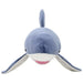 Blue shark plush toy on a white background