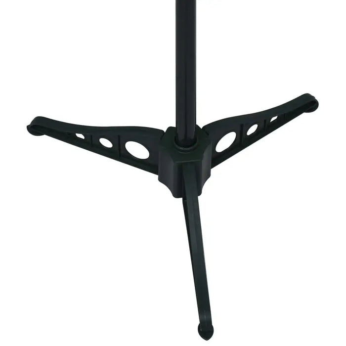 Black tripod stand base with three legs and circular cutouts on white background