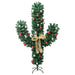 Christmas cactus-shaped wreath decorated with red and gold ornaments and a gold ribbon bow