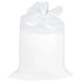 Large transparent plastic bag filled with white granulated material on white background