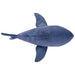 Blue shark plush toy on a white background