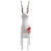 White wicker reindeer decoration with tall antlers and a red bow on the side