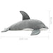 Plush dolphin toy with dimensions on a white background