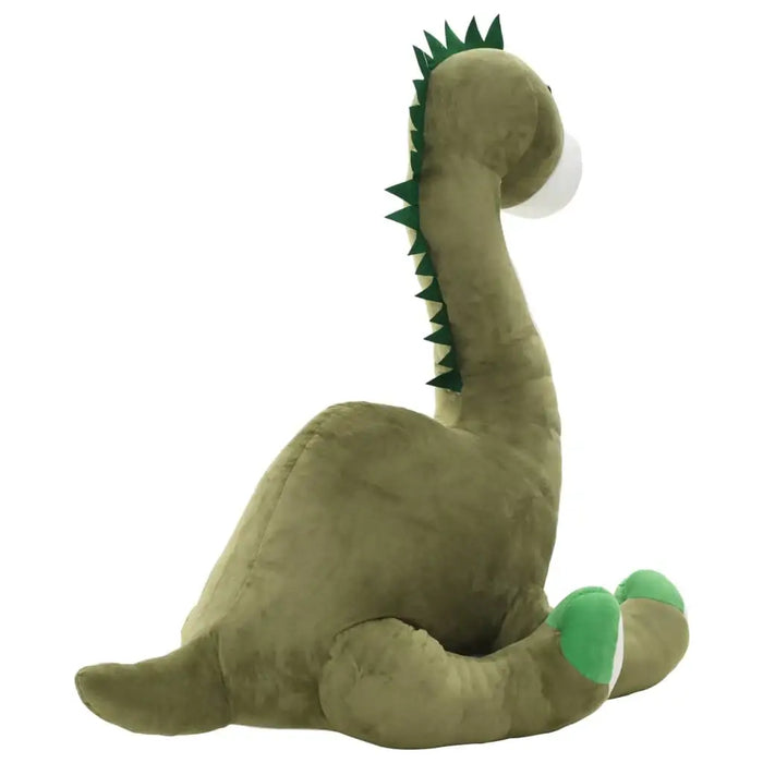 Plush dinosaur toy with a long neck on a white background