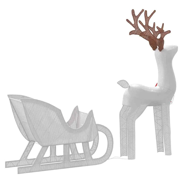 White wireframe Christmas reindeer with brown antlers and sleigh decoration