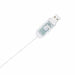 Transparent USB cable with visible circuitry and white cord on white background