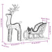 Wireframe outline of a Christmas reindeer and sleigh with dimensions in centimeters and inches