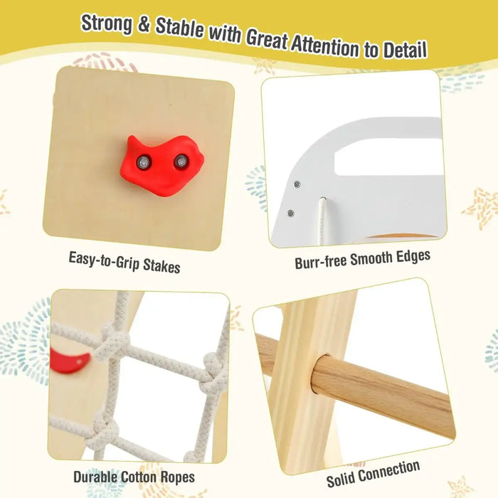 Product features with text highlighting strength, stability, and attention to detail.