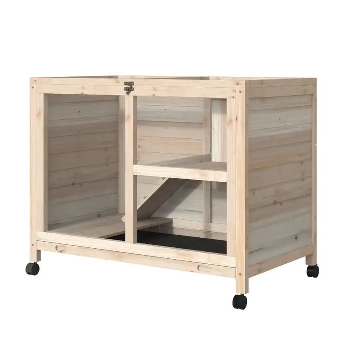 Indoor Rabbit Hutch – Natural | Two-Tier Wooden Cage with Transparent Front PAWHUT - Little and Giant Explorers PawHut