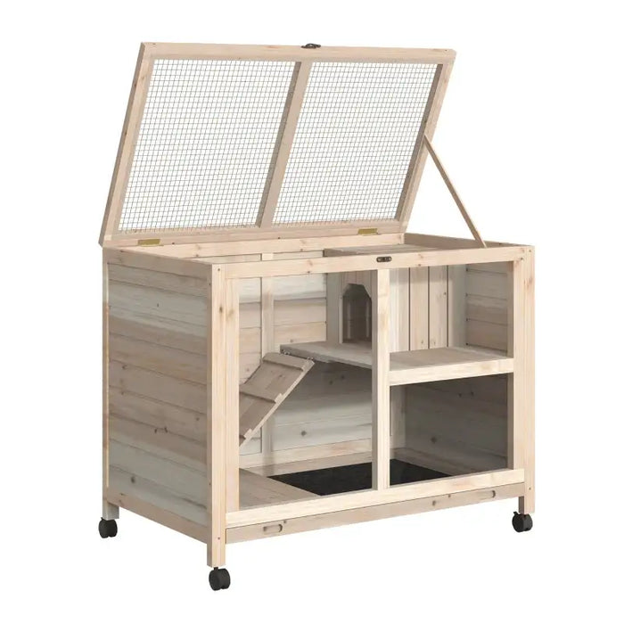 Indoor Rabbit Hutch – Natural | Two-Tier Wooden Cage with Transparent Front PAWHUT - Little and Giant Explorers PawHut