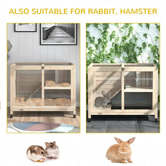 Indoor Rabbit Hutch – Natural | Two-Tier Wooden Cage with Transparent Front PAWHUT - Little and Giant Explorers PawHut