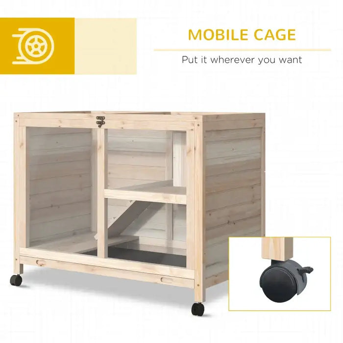 Indoor Rabbit Hutch – Natural | Two-Tier Wooden Cage with Transparent Front PAWHUT - Little and Giant Explorers PawHut