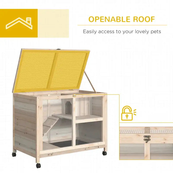 Indoor Rabbit Hutch – Natural | Two-Tier Wooden Cage with Transparent Front PAWHUT - Little and Giant Explorers PawHut
