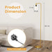 Gold floor lamp with measurements and power cord details on a neutral background