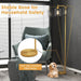 Gold floor lamp with anti-slip cement filled base in a room with a chair and dog.